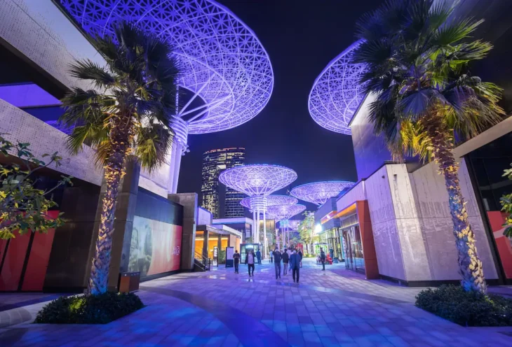 22-february-2021-dubai-uae-popular-dubai-tourist-attraction-alley-glowing-metal-decotative-super-trees-blue-waters-island-great-spot-instagram-photo